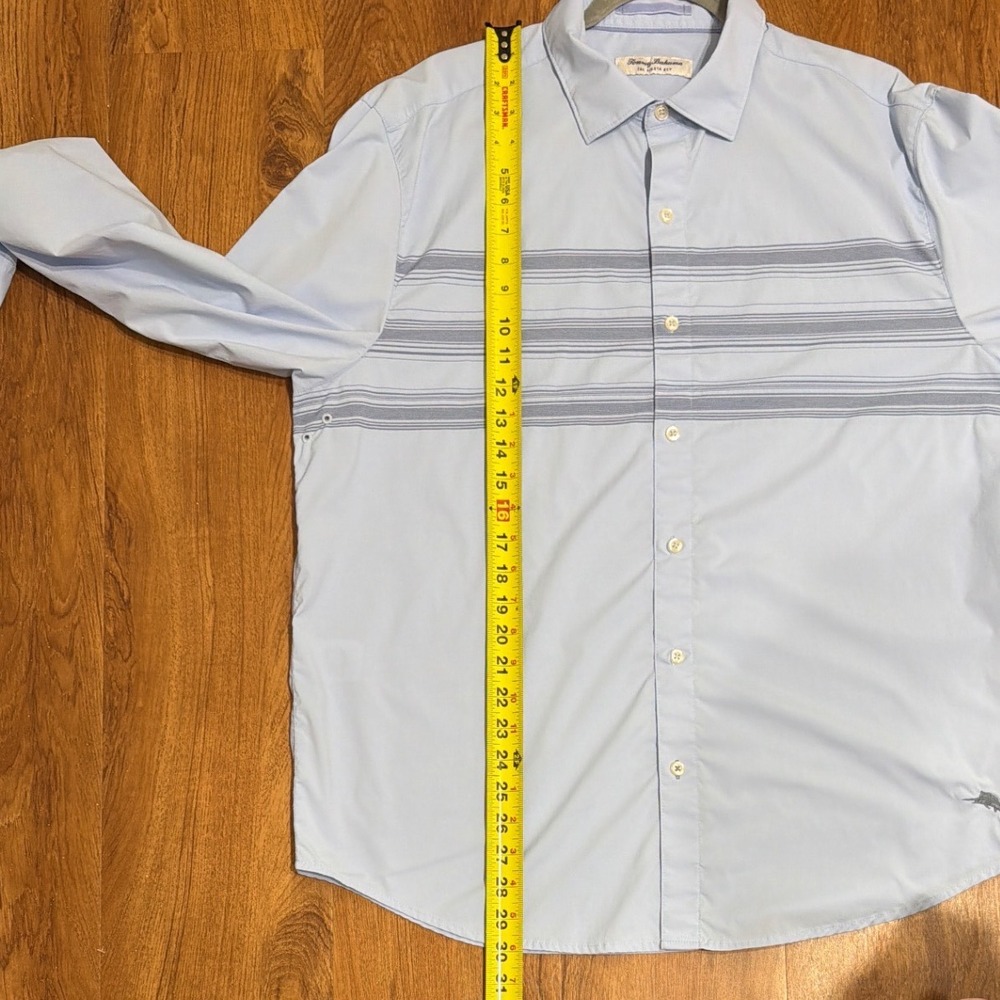 Tommy Bahama Siesta Key Mens Large Light Blue Striped Performance Shirt Large - Picture 9 of 9